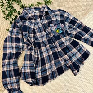 Disney Navy and Light Blue Plaid Button Down Shirt